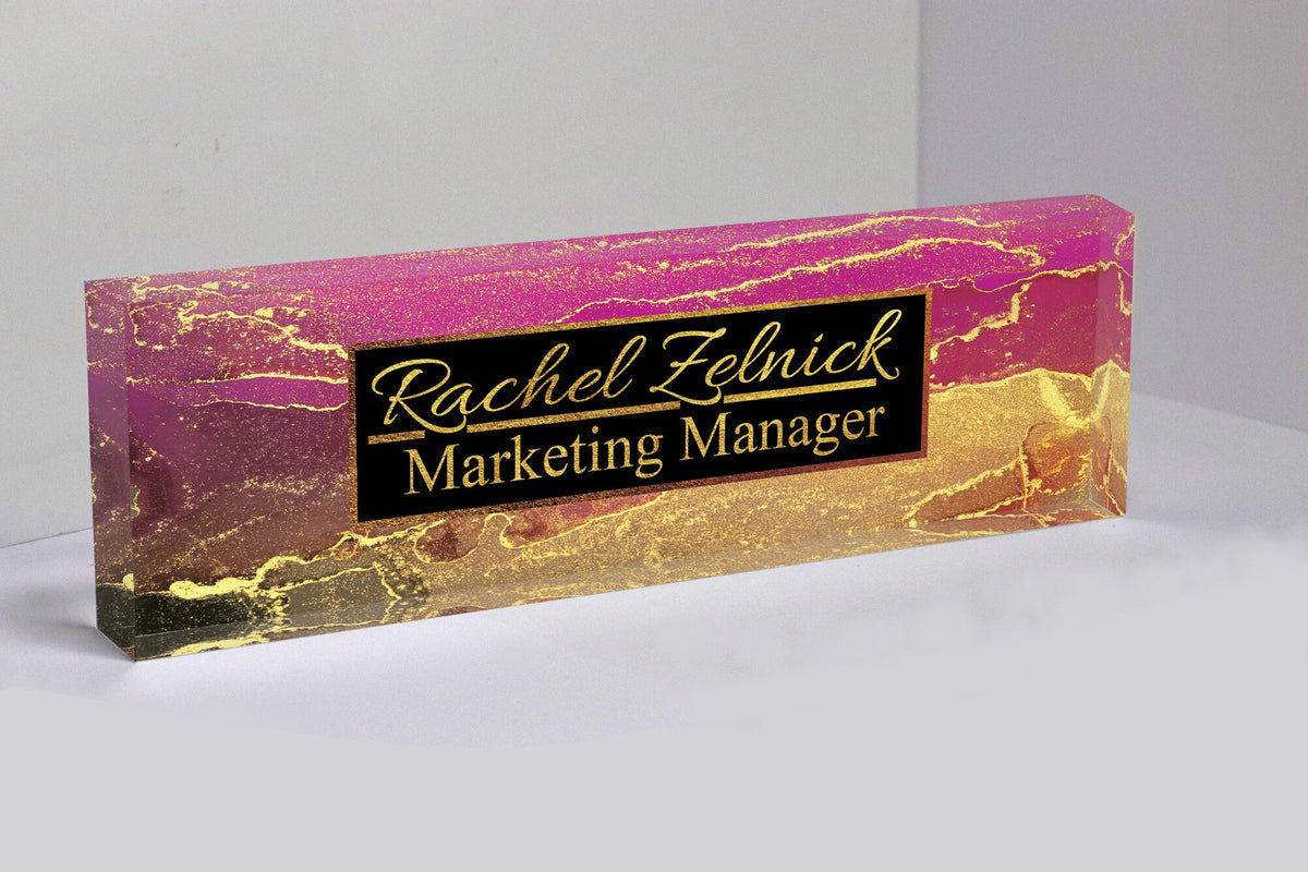Personalized Acrylic Name Plate | Marble Office Sign Plaque | Coworker | Office Decor | Desk Name Plate | Promotion Gift | New Job | Sign