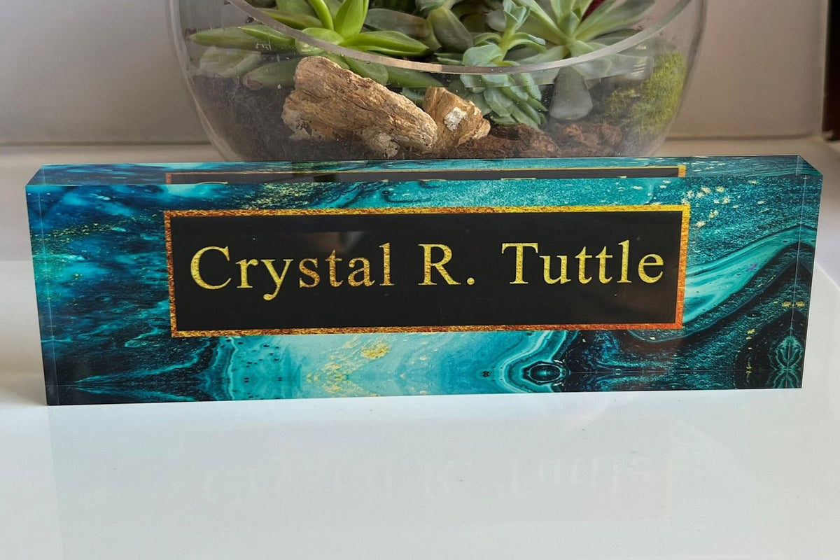 Personalized Acrylic Name Plate | Marble Office Sign Plaque | Coworker | Office Decor | Desk Name Plate | Promotion Gift | New Job | Sign