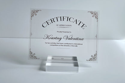 Personalized Clear Award Certificate Award Plaque - Company Anniversary Awards Ceremony, Custom Glass Trophy