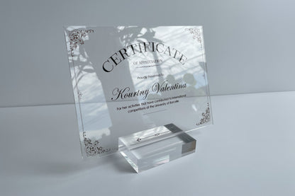 Personalized Clear Award Certificate Award Plaque - Company Anniversary Awards Ceremony, Custom Glass Trophy