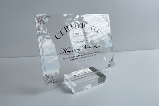 Personalized Clear Award Certificate Award Plaque - Company Anniversary Awards Ceremony, Custom Glass Trophy